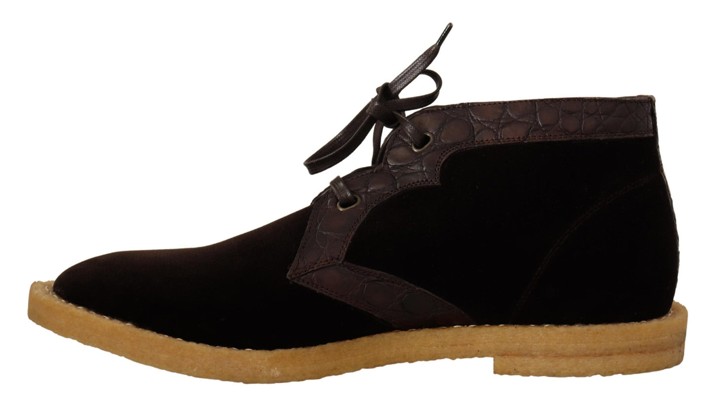 Bottes en cuir exotique et velours marron Dolce & Gabbana