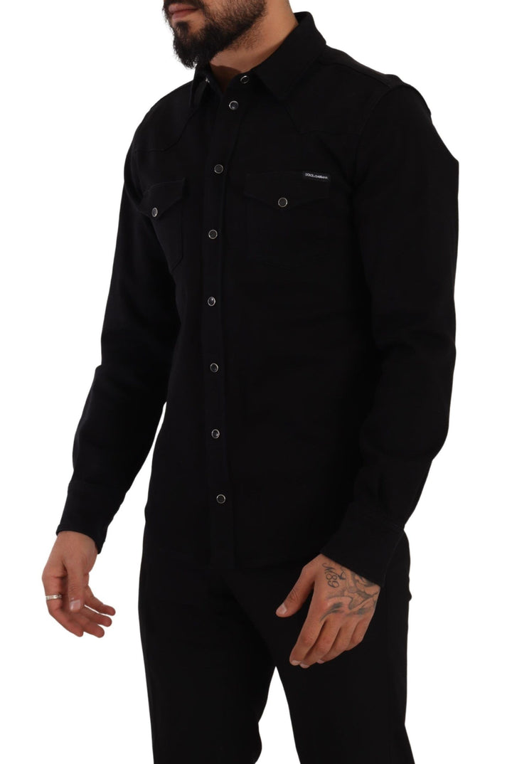 Camisa elástica de algodón negra de Dolce & Gabbana