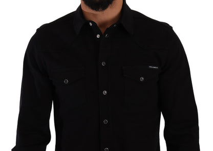 Chemise ajustée Dolce & Gabbana en jean stretch de coton noir