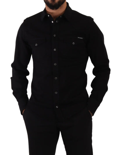 Chemise ajustée Dolce & Gabbana en jean stretch de coton noir
