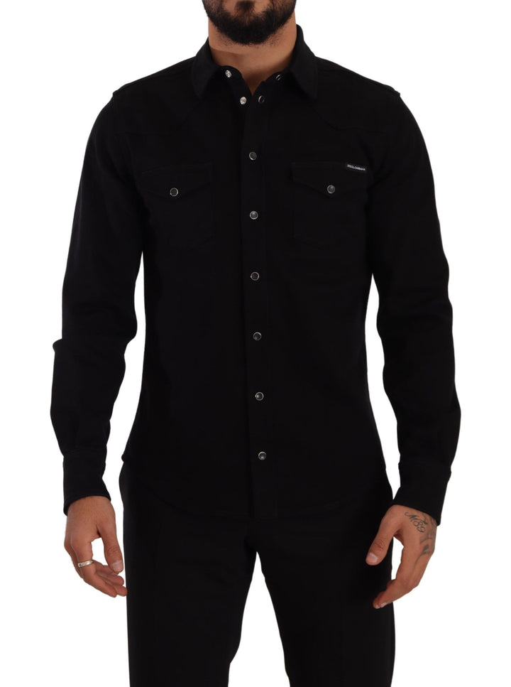 Camisa elástica de algodón negra de Dolce & Gabbana