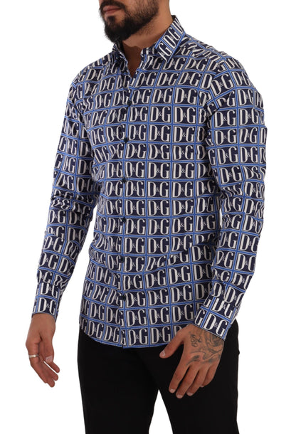 Chemise en coton ajustée Logo Mania bleue Dolce & Gabbana