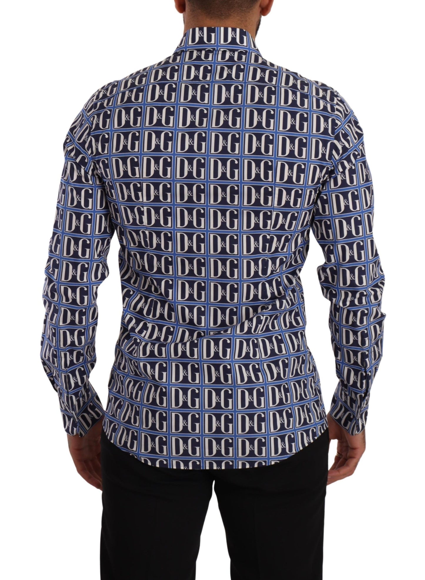 Chemise en coton ajustée Logo Mania bleue Dolce & Gabbana