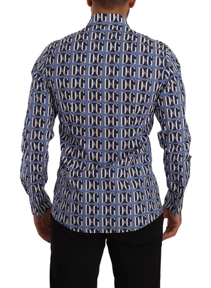 Chemise en coton ajustée Logo Mania bleue Dolce & Gabbana