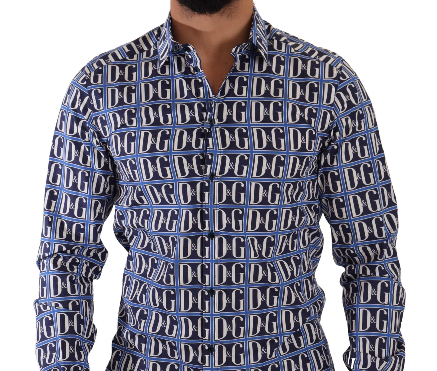 Chemise en coton ajustée Logo Mania bleue Dolce & Gabbana