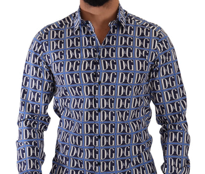 Chemise en coton ajustée Logo Mania bleue Dolce & Gabbana