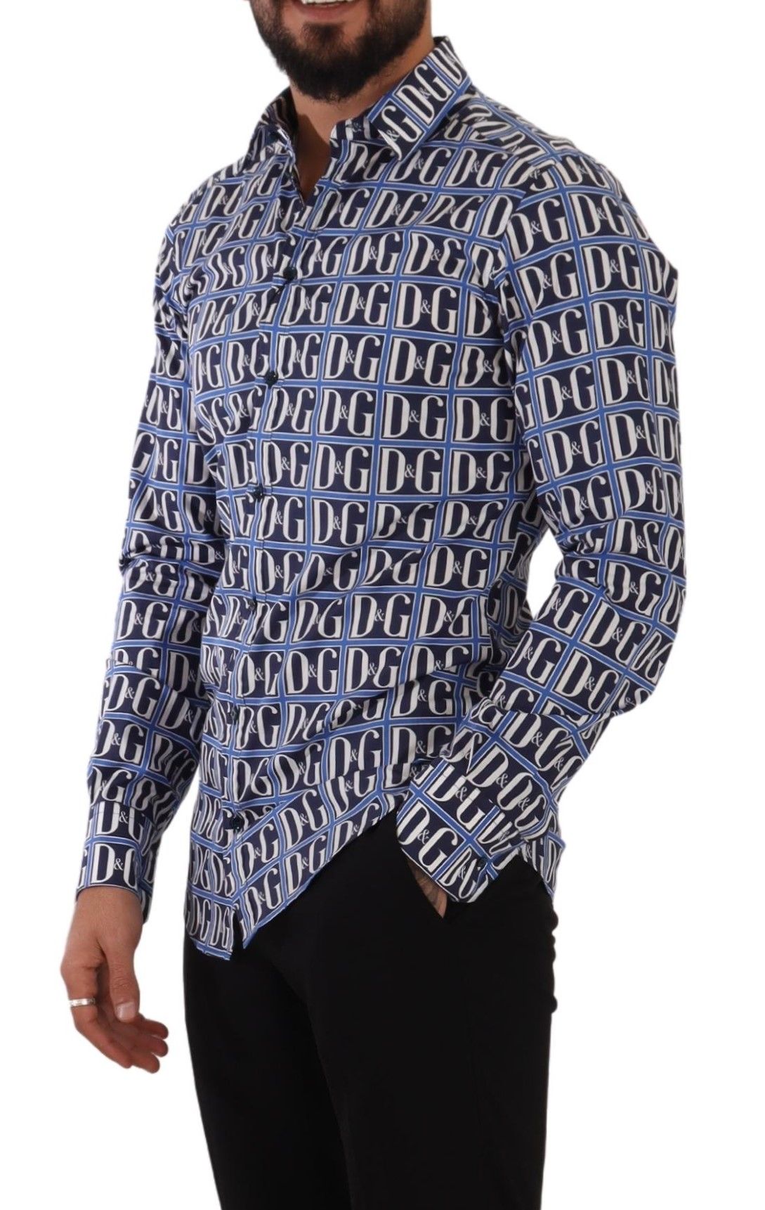 Chemise en coton ajustée Logo Mania bleue Dolce & Gabbana
