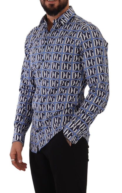 Chemise en coton ajustée Logo Mania bleue Dolce & Gabbana