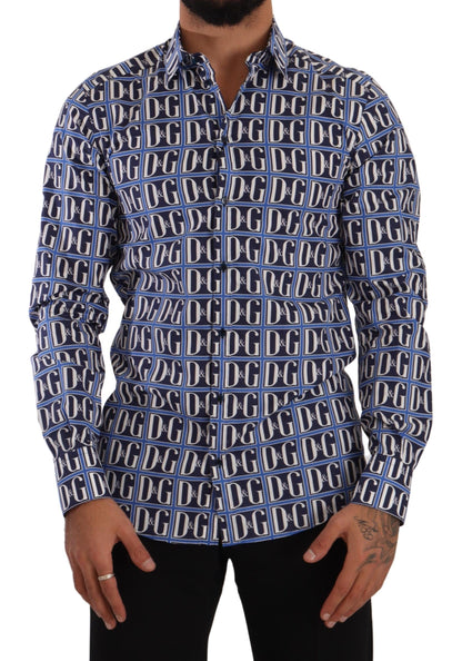 Chemise en coton ajustée Logo Mania bleue Dolce & Gabbana