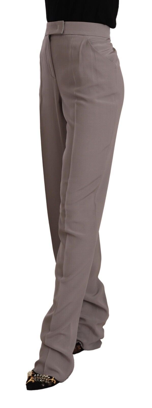 Pantalon long fuselé en soie taille haute marron Armani