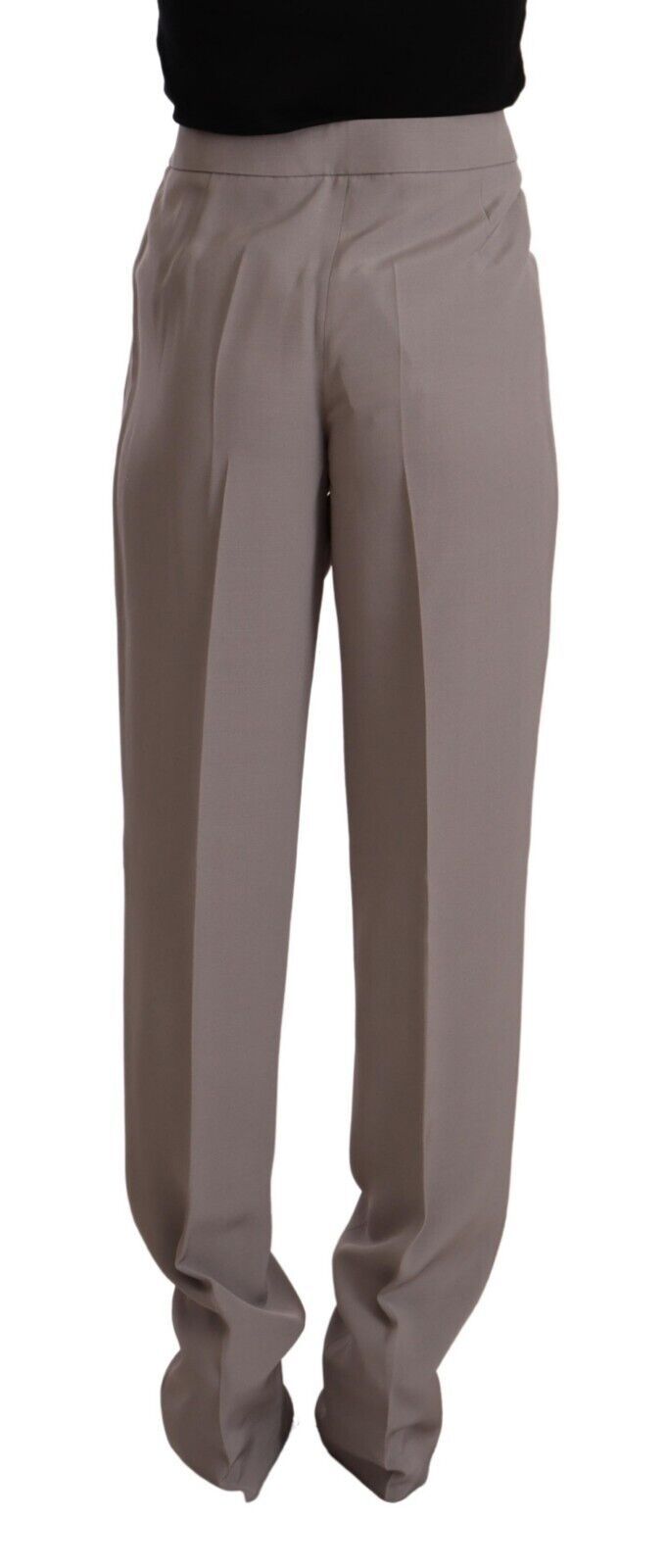 Pantalon long fuselé en soie taille haute marron Armani