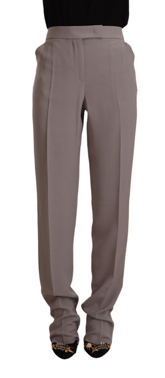 Pantalon long fuselé en soie taille haute marron Armani