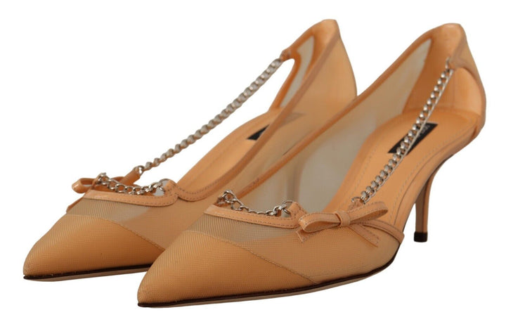 Chaussures à talons Dolce & Gabbana en maille pêche et cuir avec chaînes