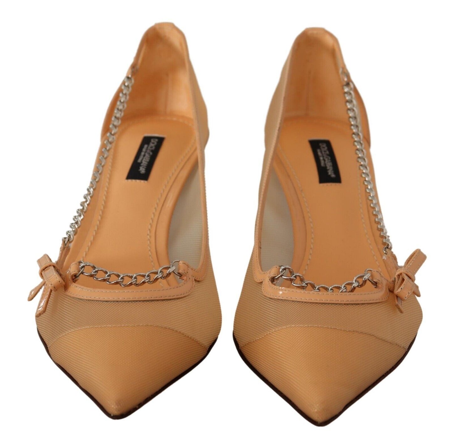 Chaussures à talons Dolce & Gabbana en maille pêche et cuir avec chaînes