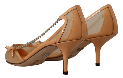 Chaussures à talons Dolce & Gabbana en maille pêche et cuir avec chaînes