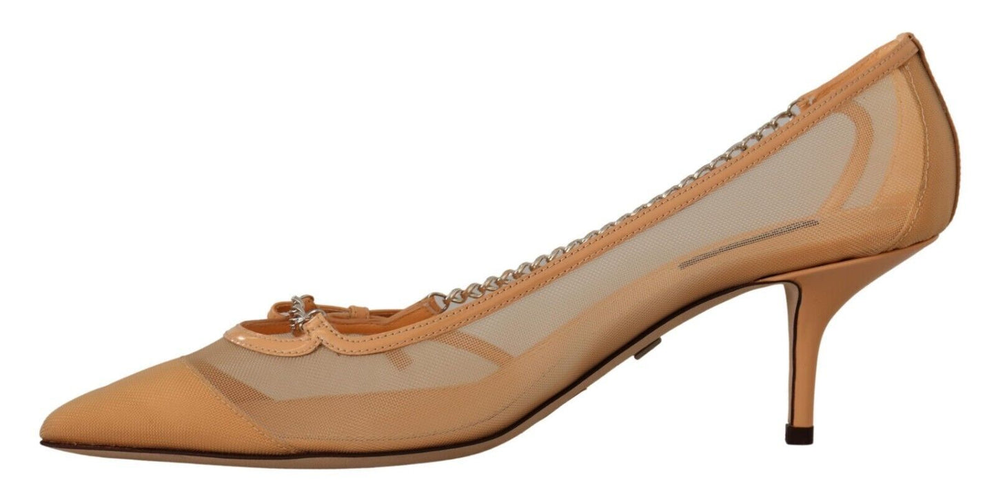 Chaussures à talons Dolce & Gabbana en maille pêche et cuir avec chaînes