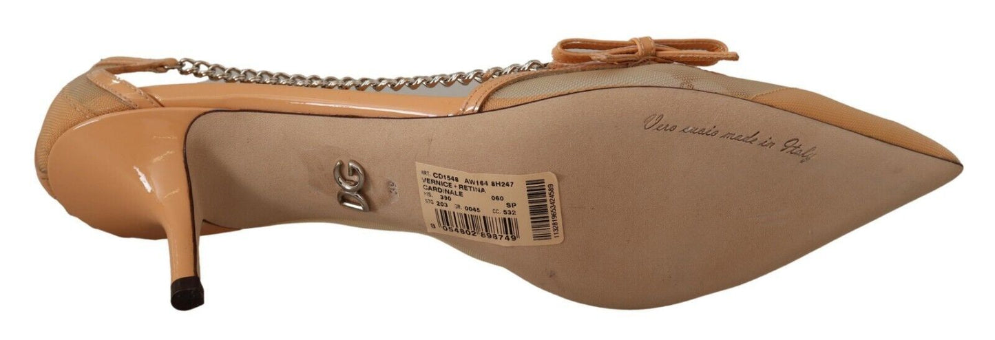 Chaussures à talons Dolce & Gabbana en maille pêche et cuir avec chaînes