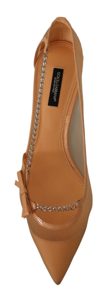 Chaussures à talons Dolce & Gabbana en maille pêche et cuir avec chaînes