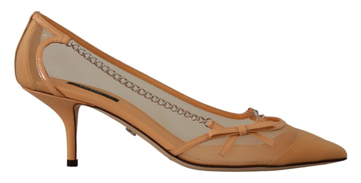 Chaussures à talons Dolce & Gabbana en maille pêche et cuir avec chaînes