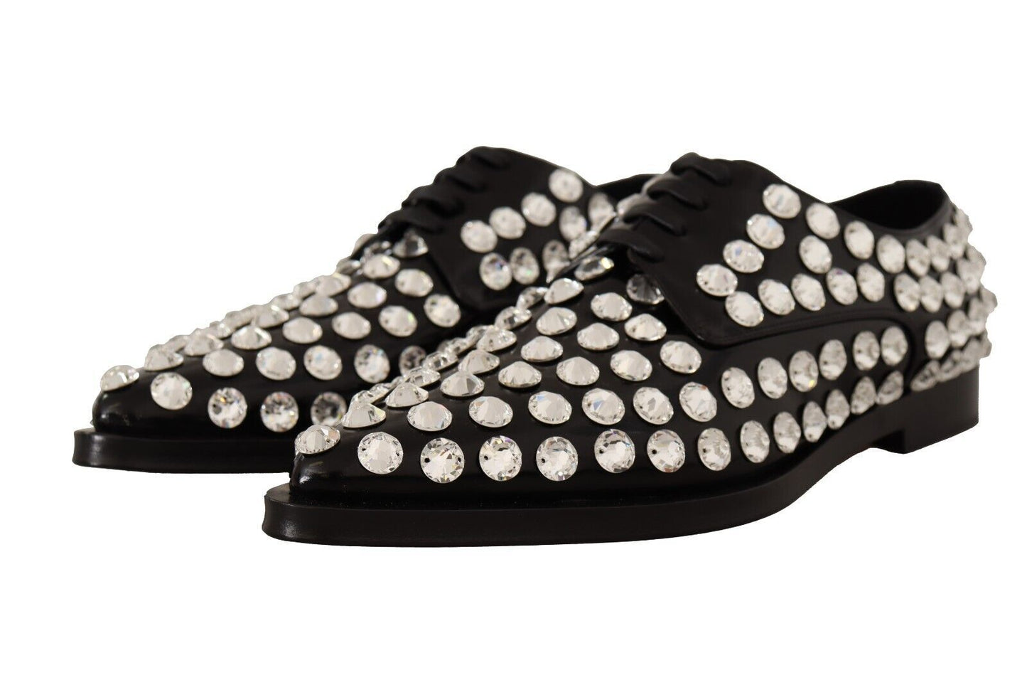 Chaussures habillées à lacets en cuir noir et cristaux Dolce & Gabbana