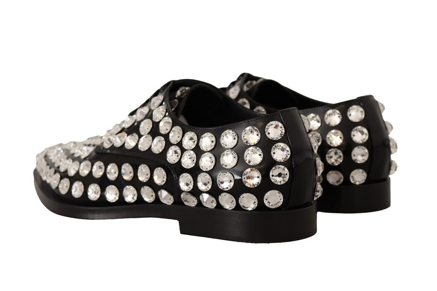 Chaussures habillées à lacets en cuir noir et cristaux Dolce & Gabbana