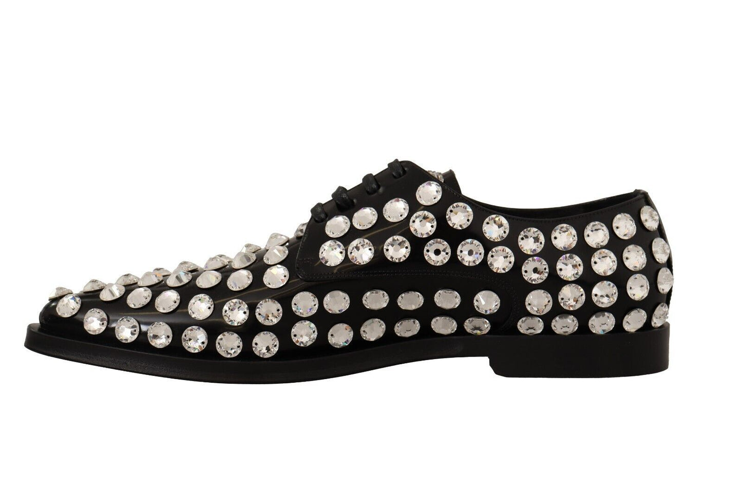 Chaussures habillées à lacets en cuir noir et cristaux Dolce & Gabbana