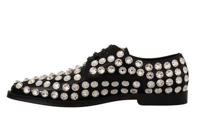 Chaussures habillées à lacets en cuir noir et cristaux Dolce & Gabbana
