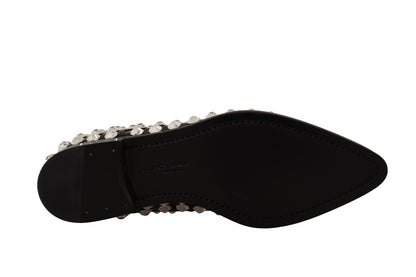 Chaussures habillées à lacets en cuir noir et cristaux Dolce & Gabbana