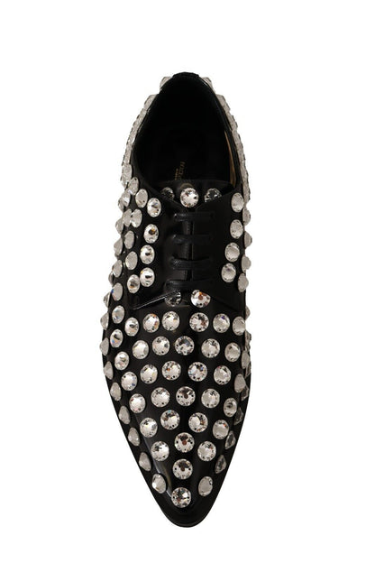 Chaussures habillées à lacets en cuir noir et cristaux Dolce & Gabbana