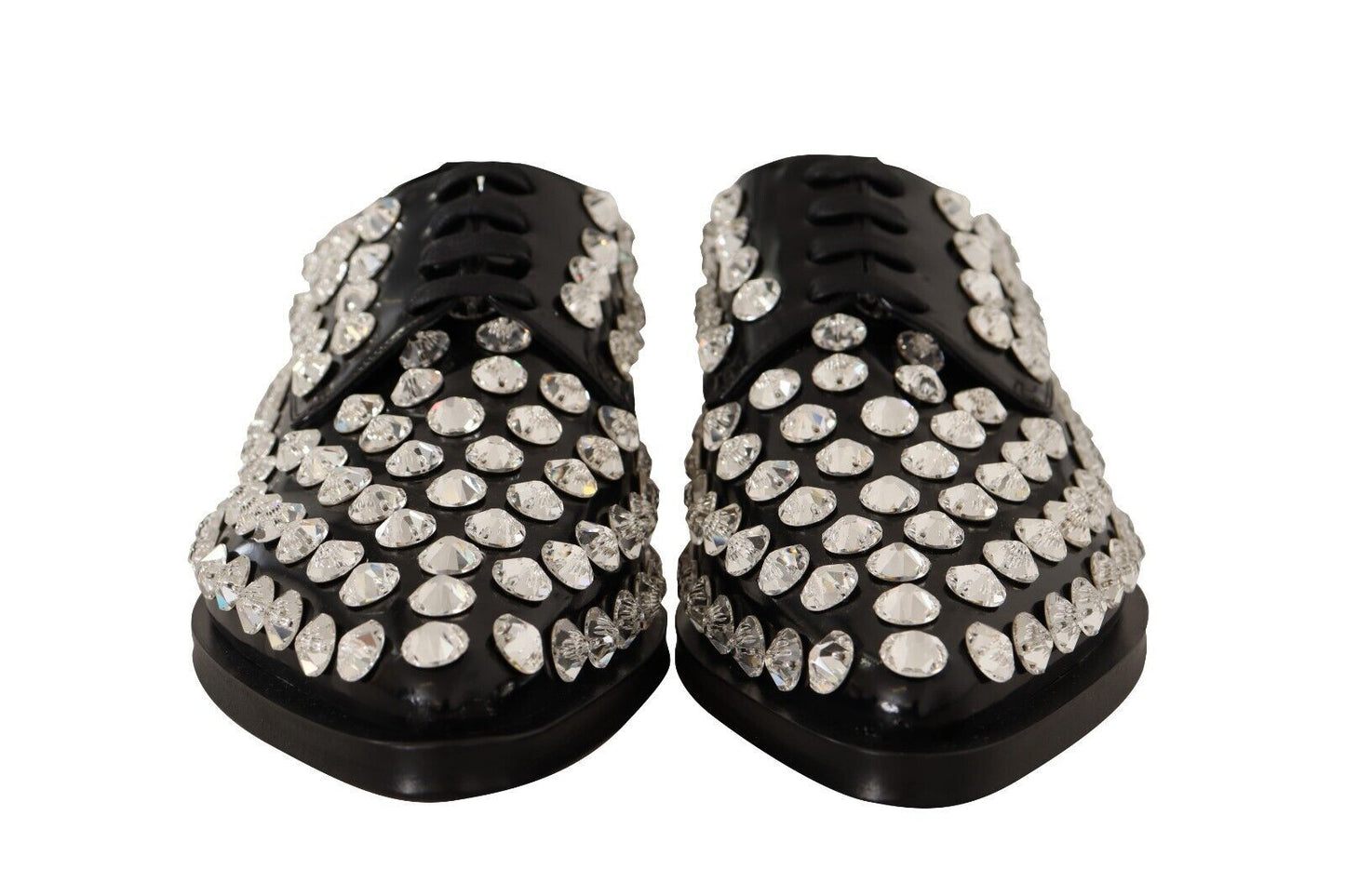 Chaussures habillées à lacets en cuir noir et cristaux Dolce & Gabbana