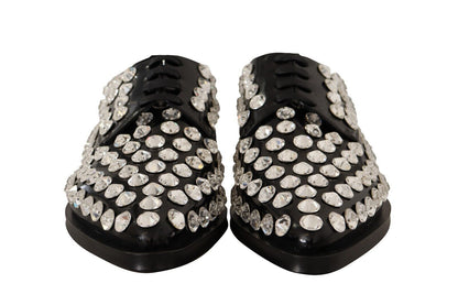 Chaussures habillées à lacets en cuir noir et cristaux Dolce & Gabbana