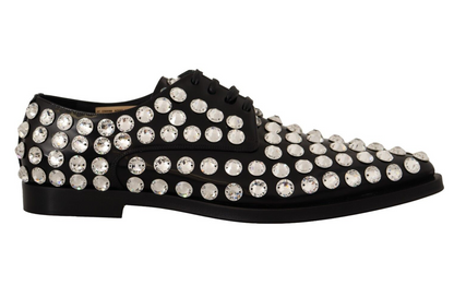 Chaussures habillées à lacets en cuir noir et cristaux Dolce & Gabbana