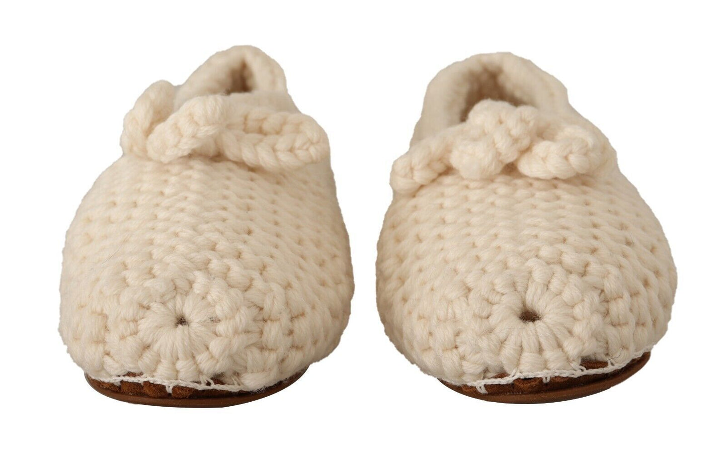 Chaussures ballerines plates en maille de laine Dolce & Gabbana blanches à enfiler