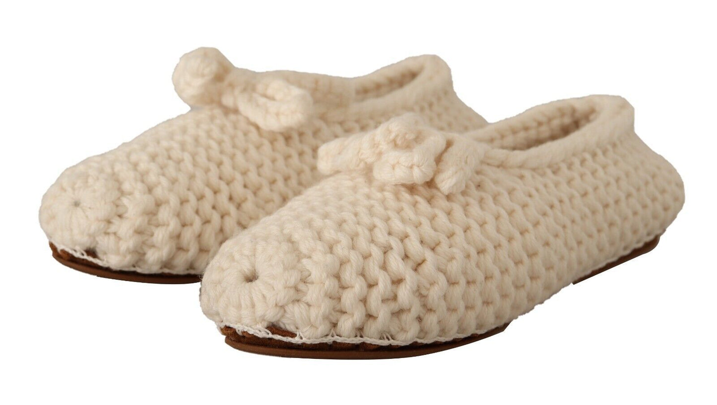 Chaussures ballerines plates en maille de laine Dolce & Gabbana blanches à enfiler