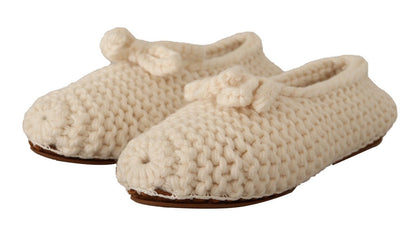 Chaussures ballerines plates en maille de laine Dolce & Gabbana blanches à enfiler
