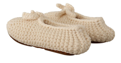 Chaussures ballerines plates en maille de laine Dolce & Gabbana blanches à enfiler