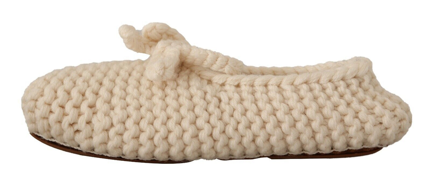 Chaussures ballerines plates en maille de laine Dolce & Gabbana blanches à enfiler