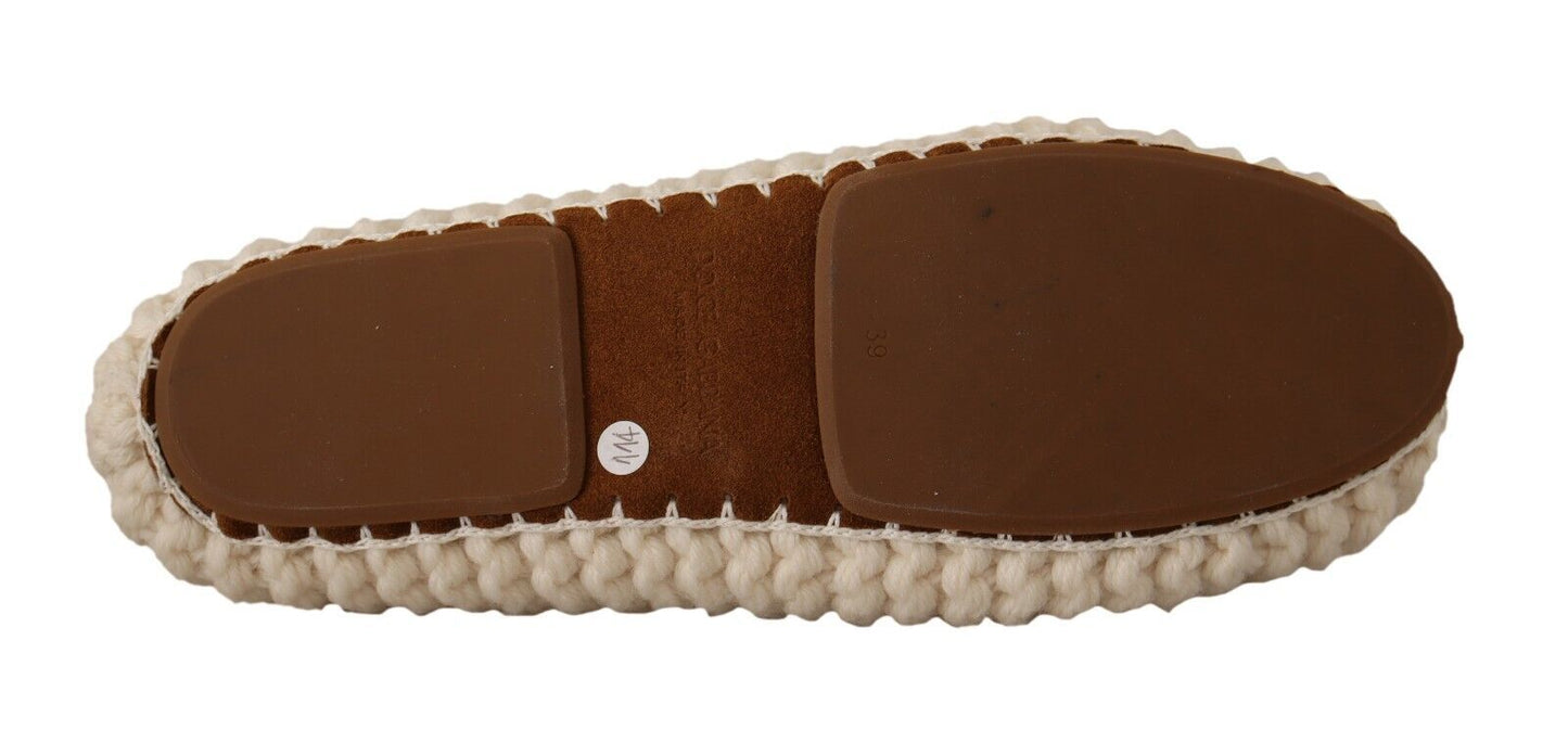 Chaussures ballerines plates en maille de laine Dolce & Gabbana blanches à enfiler