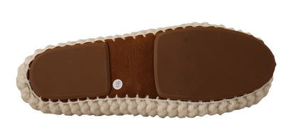 Chaussures ballerines plates en maille de laine Dolce & Gabbana blanches à enfiler