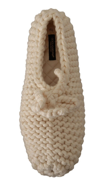 Chaussures ballerines plates en maille de laine Dolce & Gabbana blanches à enfiler