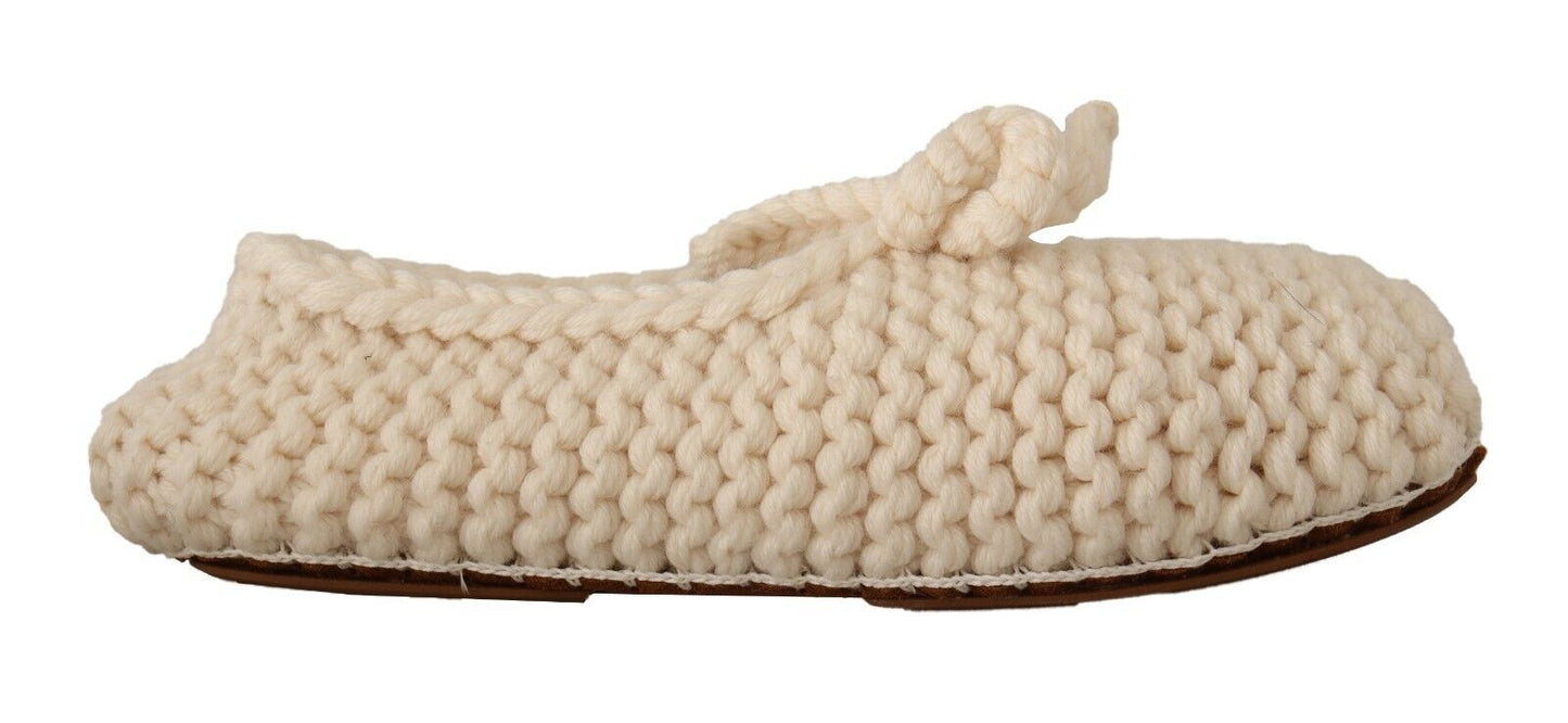 Chaussures ballerines plates en maille de laine Dolce & Gabbana blanches à enfiler
