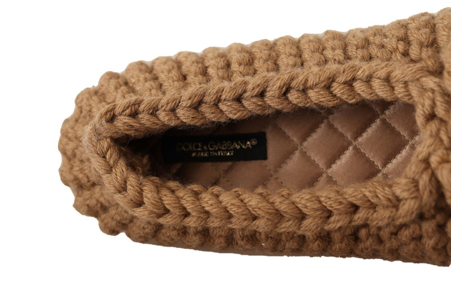 Chaussures plates Dolce & Gabbana en maille de laine marron à enfiler