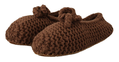 Chaussures ballerines à enfiler marron en maille de laine Dolce & Gabbana