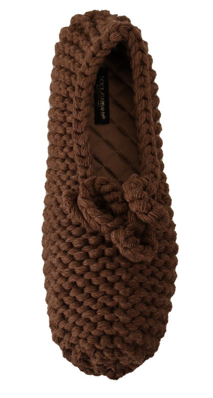 Chaussures ballerines à enfiler marron en maille de laine Dolce & Gabbana