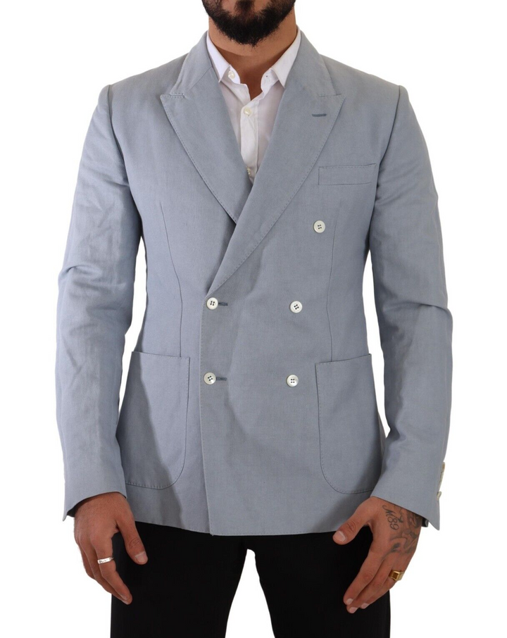 Veste-blazer Dolce & Gabbana en coton et lin bleu coupe ajustée