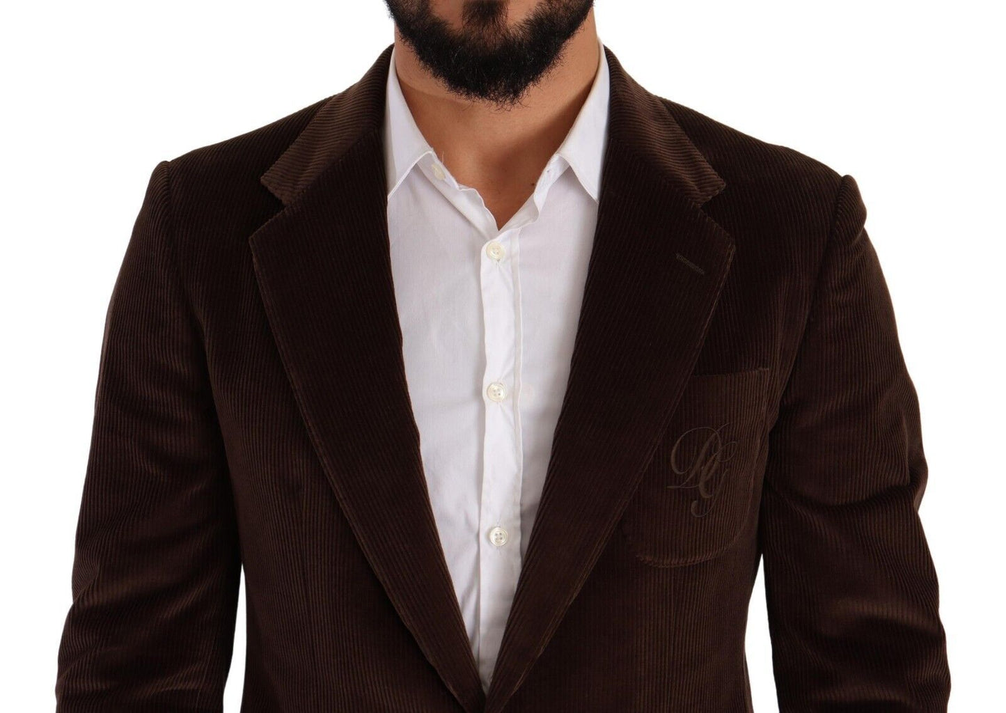 Blazer slim en velours côtelé marron Dolce & Gabbana avec logo DG