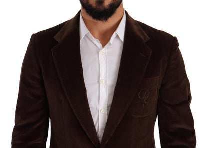 Blazer slim en velours côtelé marron Dolce & Gabbana avec logo DG
