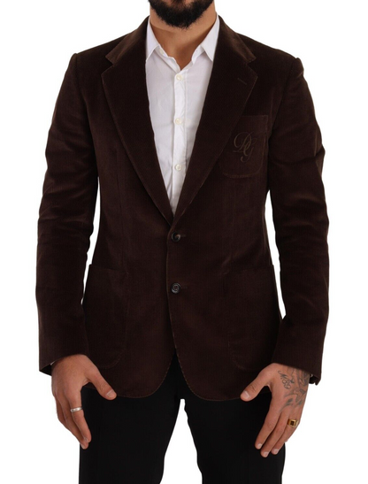 Blazer slim en velours côtelé marron Dolce & Gabbana avec logo DG