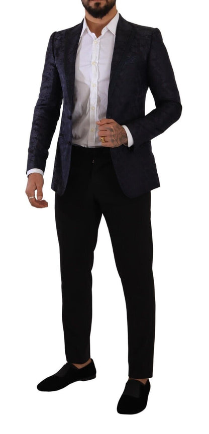 Manteau en soie jacquard floral bleu Dolce & Gabbana Blazer MARTINI