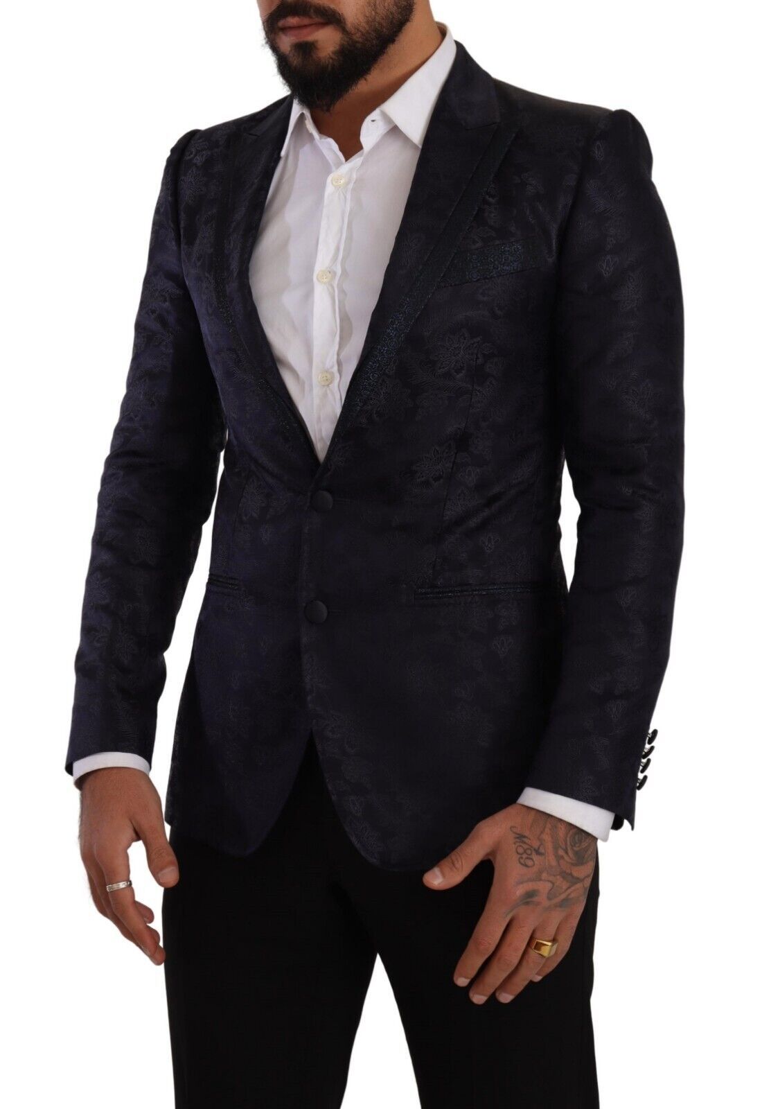 Manteau en soie jacquard floral bleu Dolce & Gabbana Blazer MARTINI